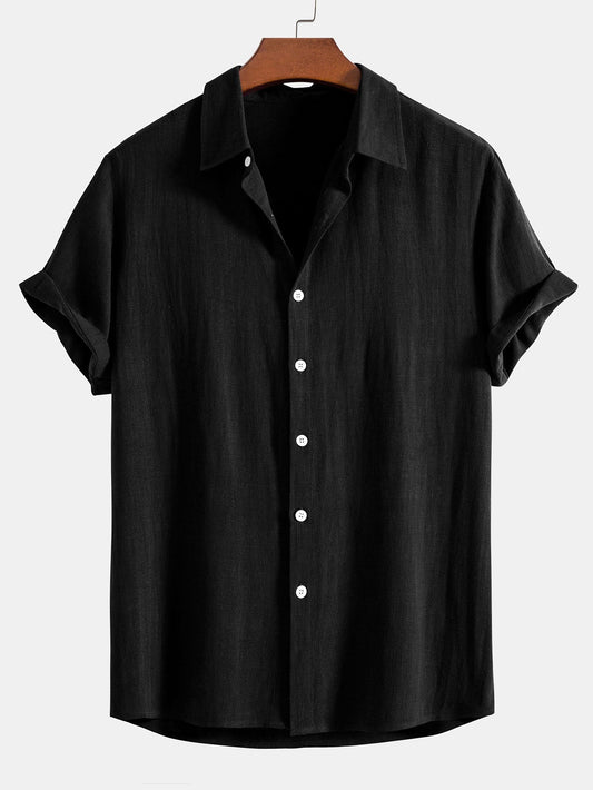 Montarello Men's Linen-Look Short Sleeve Shirt Button-Up