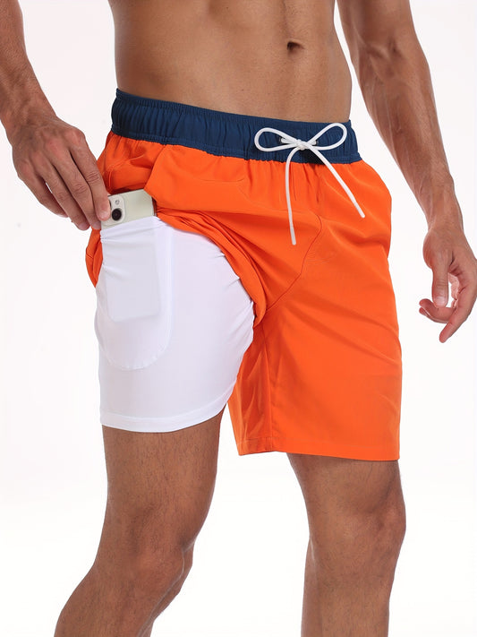 Montarello Men's Quick-Dry Swim Shorts with Compression Liner and Pocket