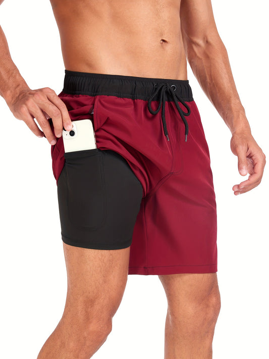 Montarello Men's Swim Shorts with Compression Liner and Pocket