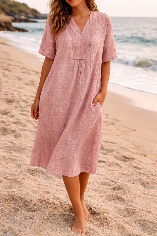 Montarello Linen-Look Women's V-Neck Midi Dress
