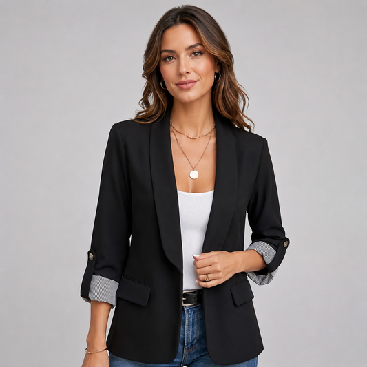 Montarello Women's Open Front Ruched Sleeve Blazer