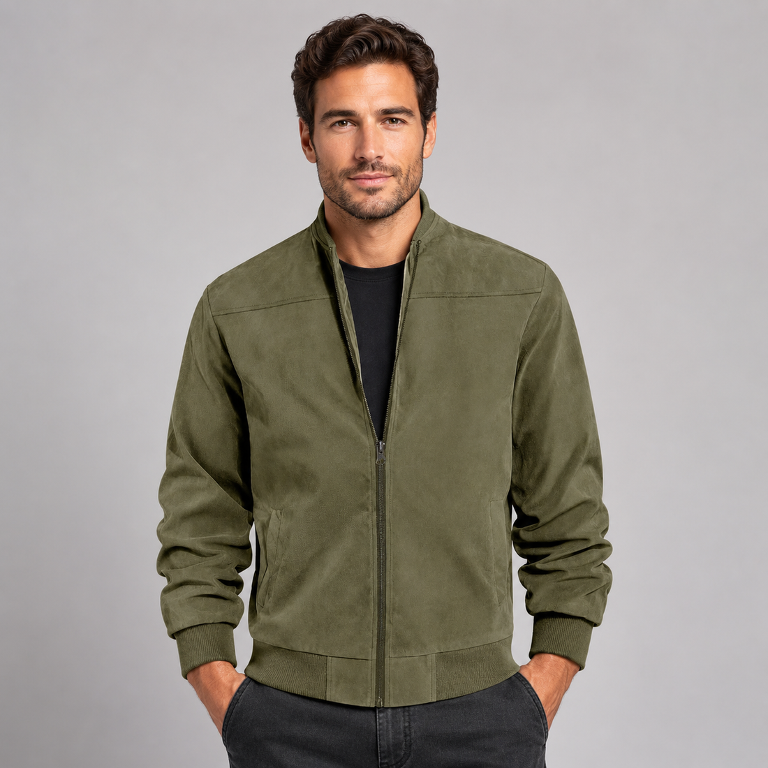 Montarello Men's Suede-Look Bomber Jacket
