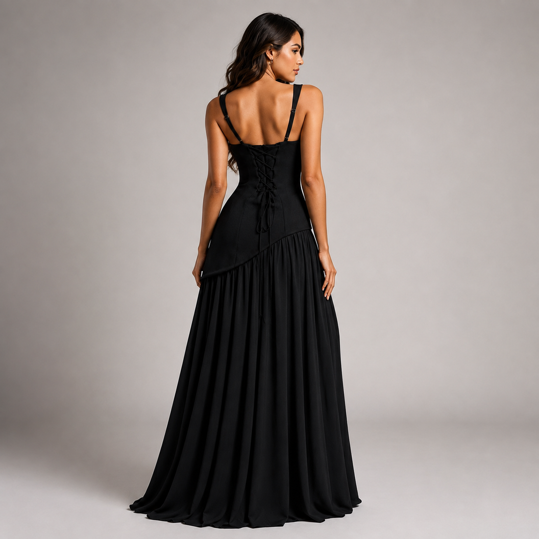 Montarello Women's Satin-Look Wedding Guest Maxi Dress with Draped Skirt