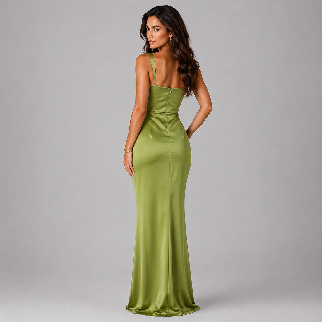Montarello Women's Ruched Waist Satin-Look Maxi Dress