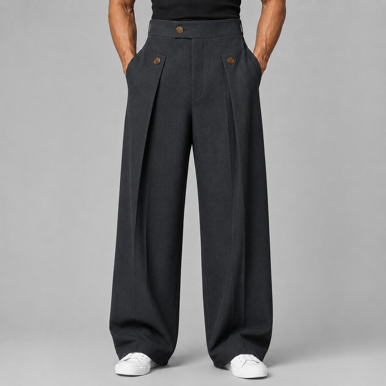 Montarello Men's Wide Leg Trousers with Front Pleats