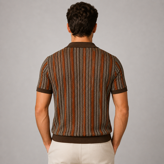 Montarello Men's Striped Knit Short-Sleeve Button-Down Casual Shirt