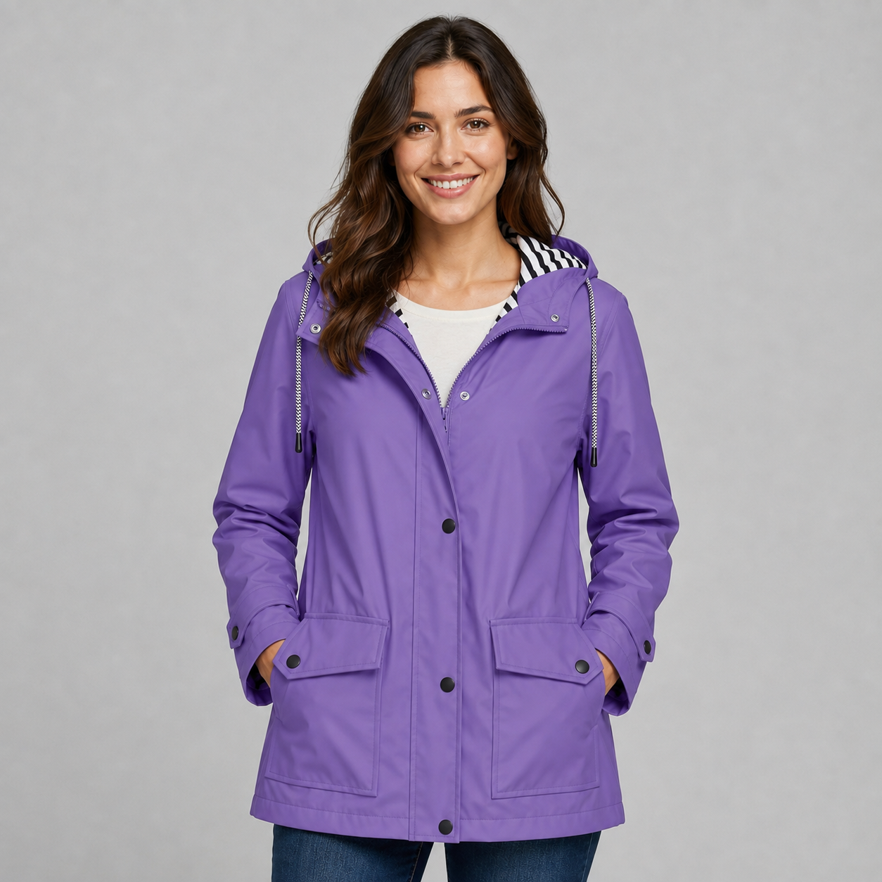 Montarello Women's Hooded Trench Coat with Button Front