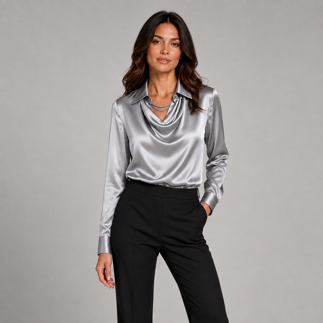 Montarello Women's Satin Blouse Draped Neck