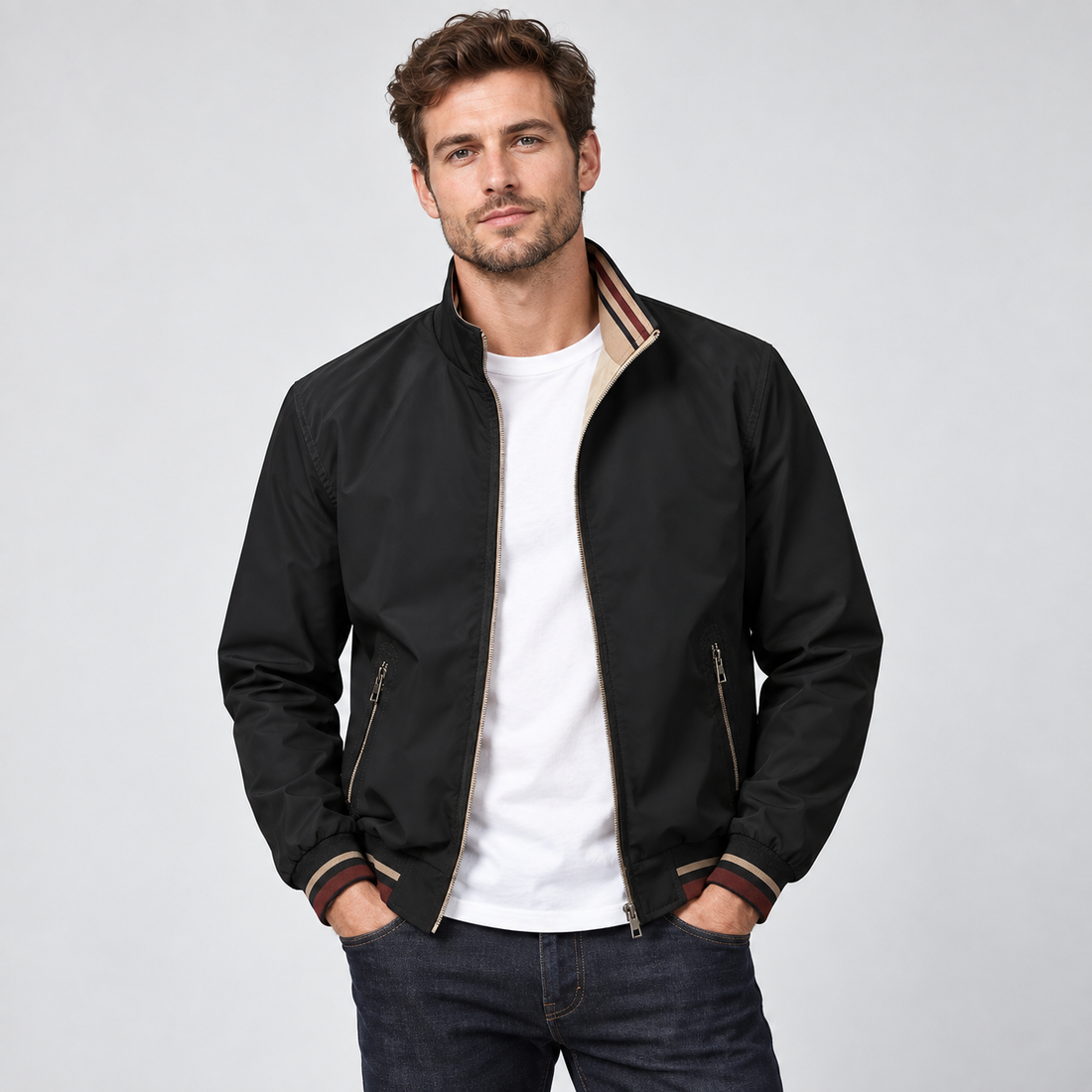 Montarello Men's Bomber Jacket Reversible Zip Up