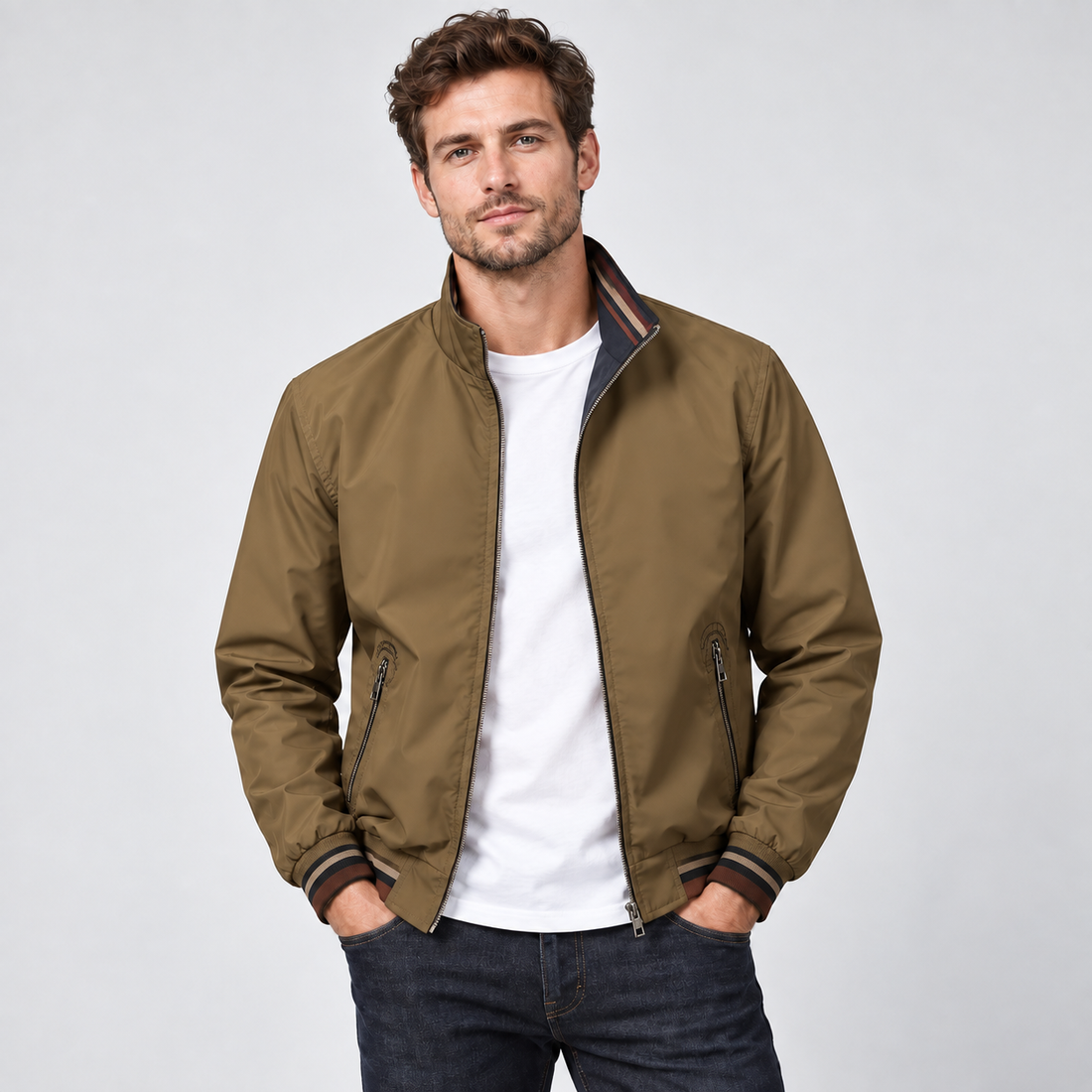 Montarello Men's Bomber Jacket Reversible Zip Up