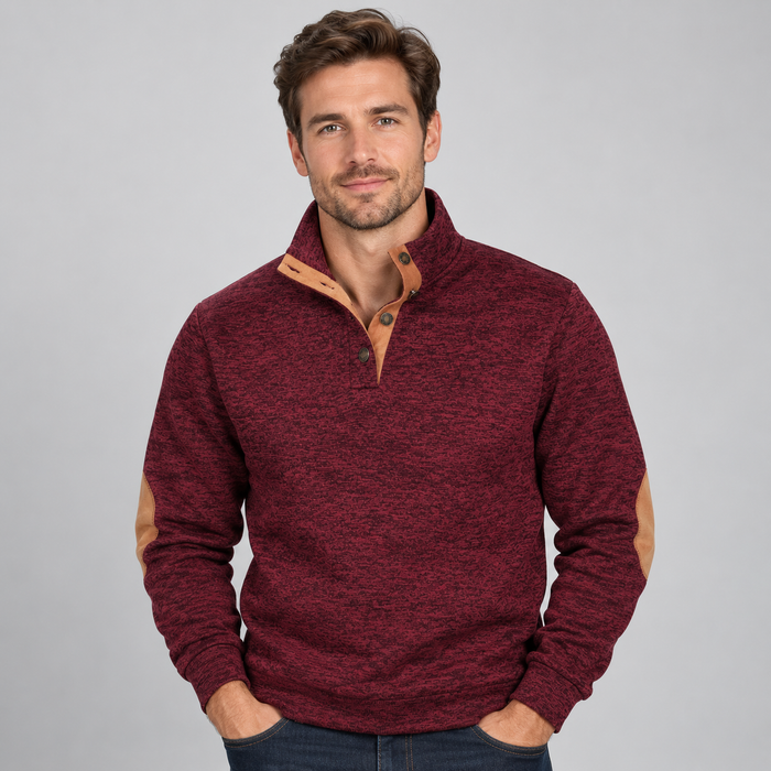Montarello Men's Jumper Quarter Button Stand Collar