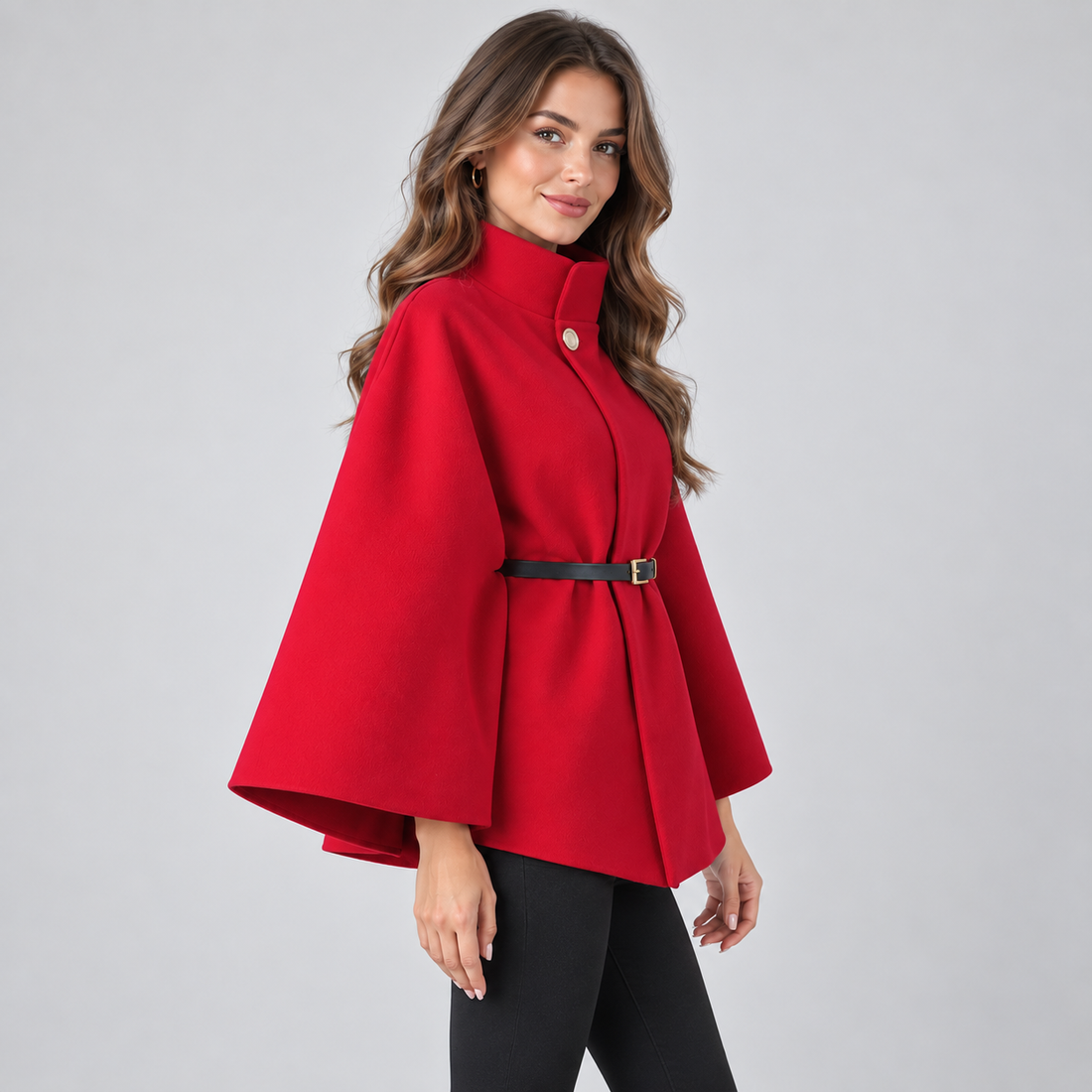 Montarello Women's Cape Coat Belted High Neck