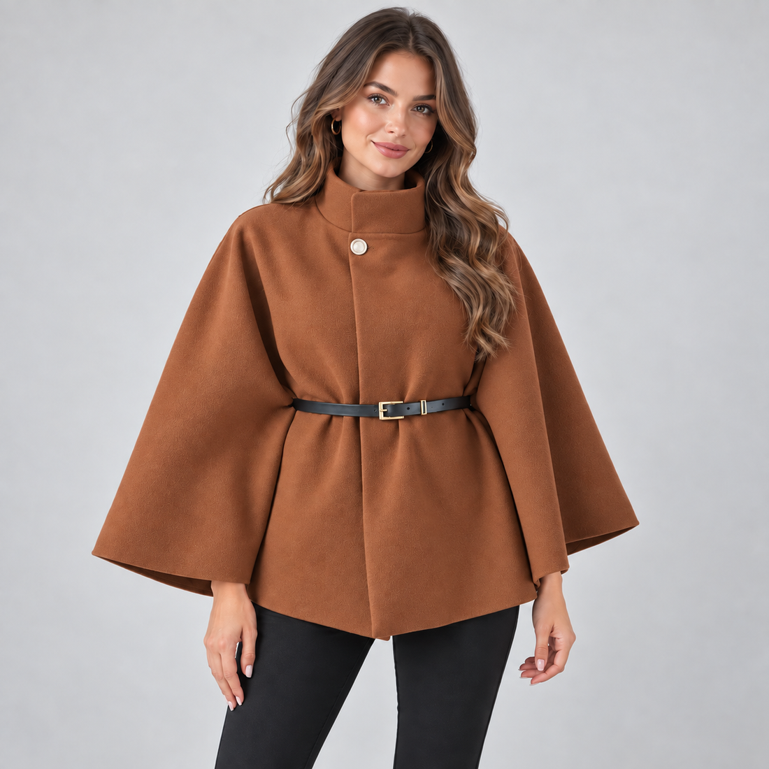 Montarello Women's Cape Coat Belted High Neck