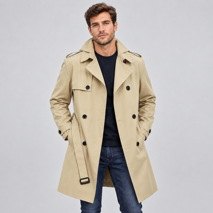 Montarello Men's Trench Coat Double Breasted Tailored