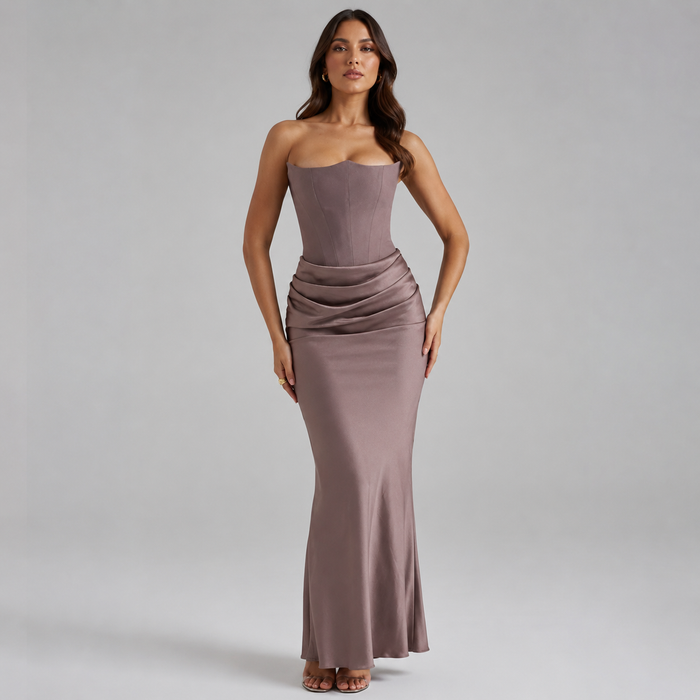 Montarello Women's Strapless Draped Maxi Wedding Guest Dress