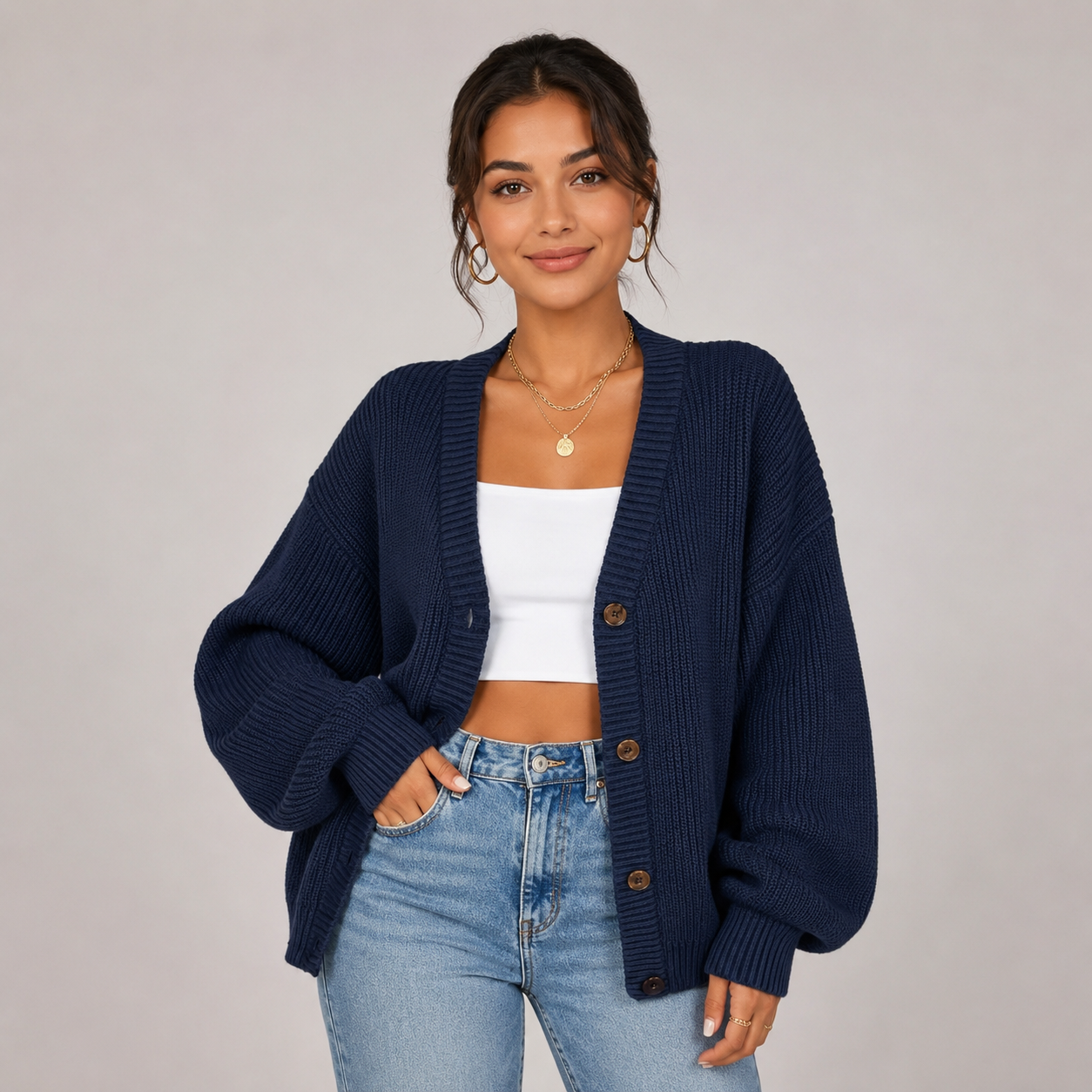Montarello Women's V-Neck Button Front Cardigan