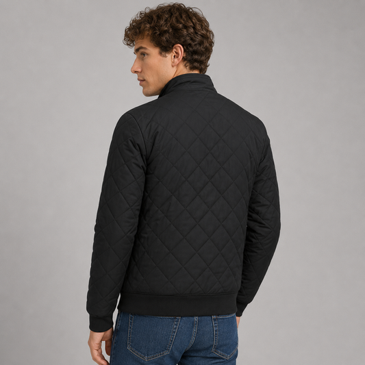 Montarello Men's Diamond Quilted Zip-Up Jacket with Stand Collar
