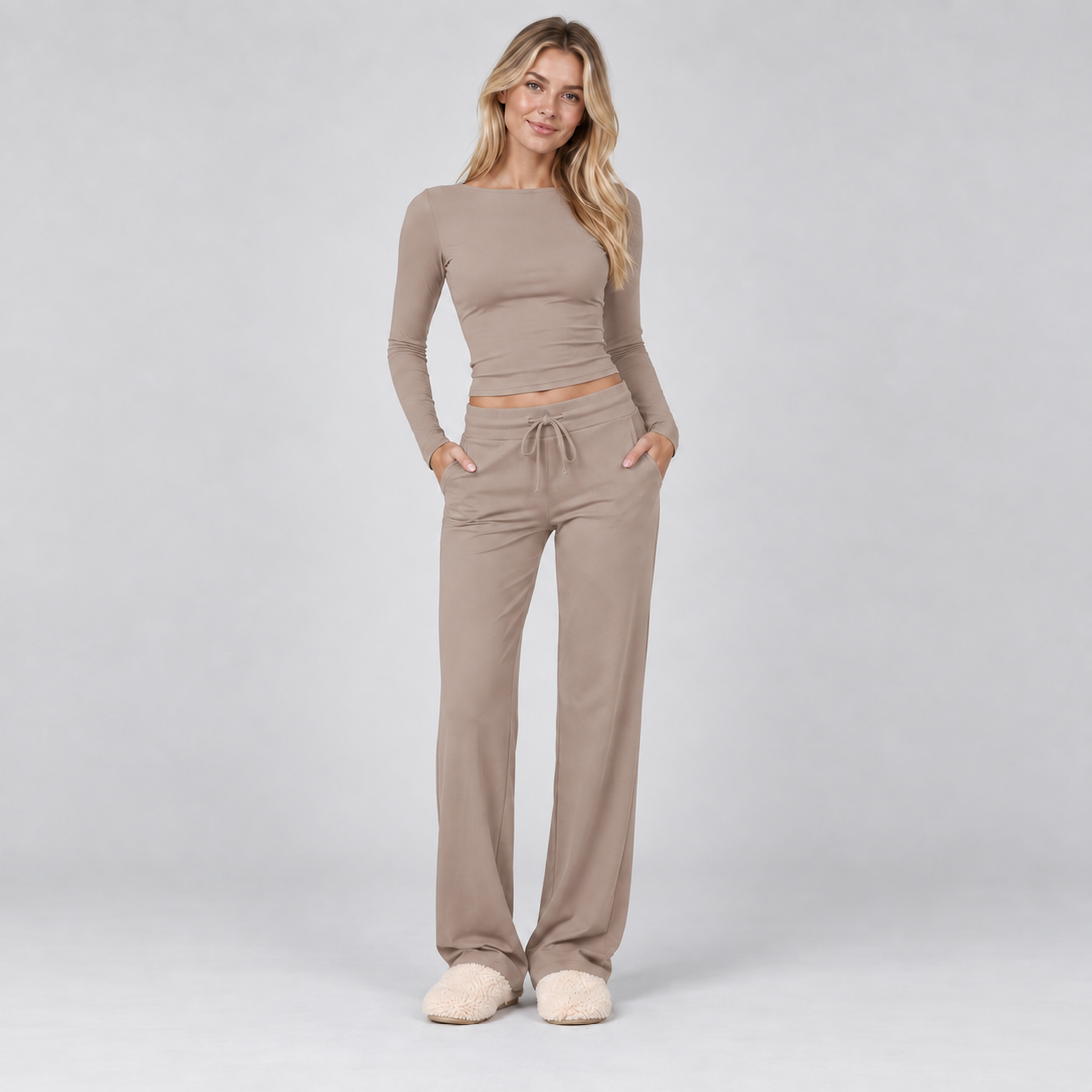 Montarello Women's Loungewear Set Ribbed Long Sleeve Drawstring Two Piece