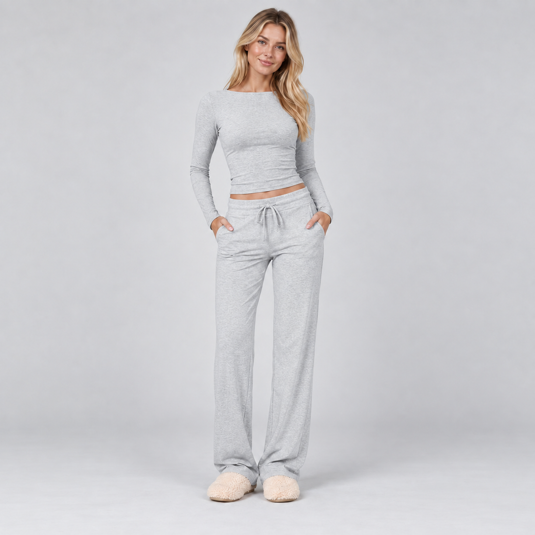 Montarello Women's Loungewear Set Ribbed Long Sleeve Drawstring Two Piece