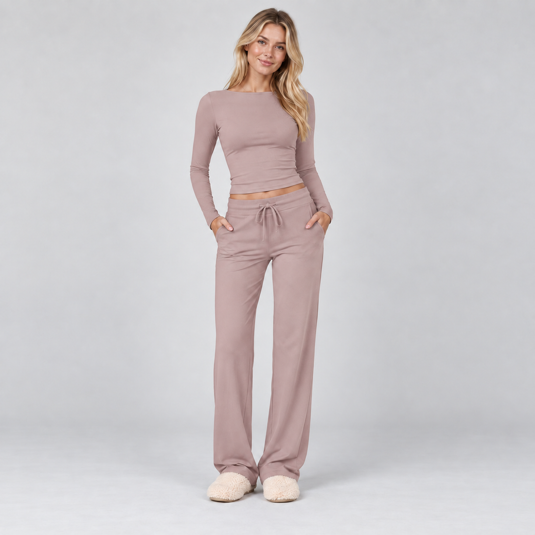 Montarello Women's Loungewear Set Ribbed Long Sleeve Drawstring Two Piece