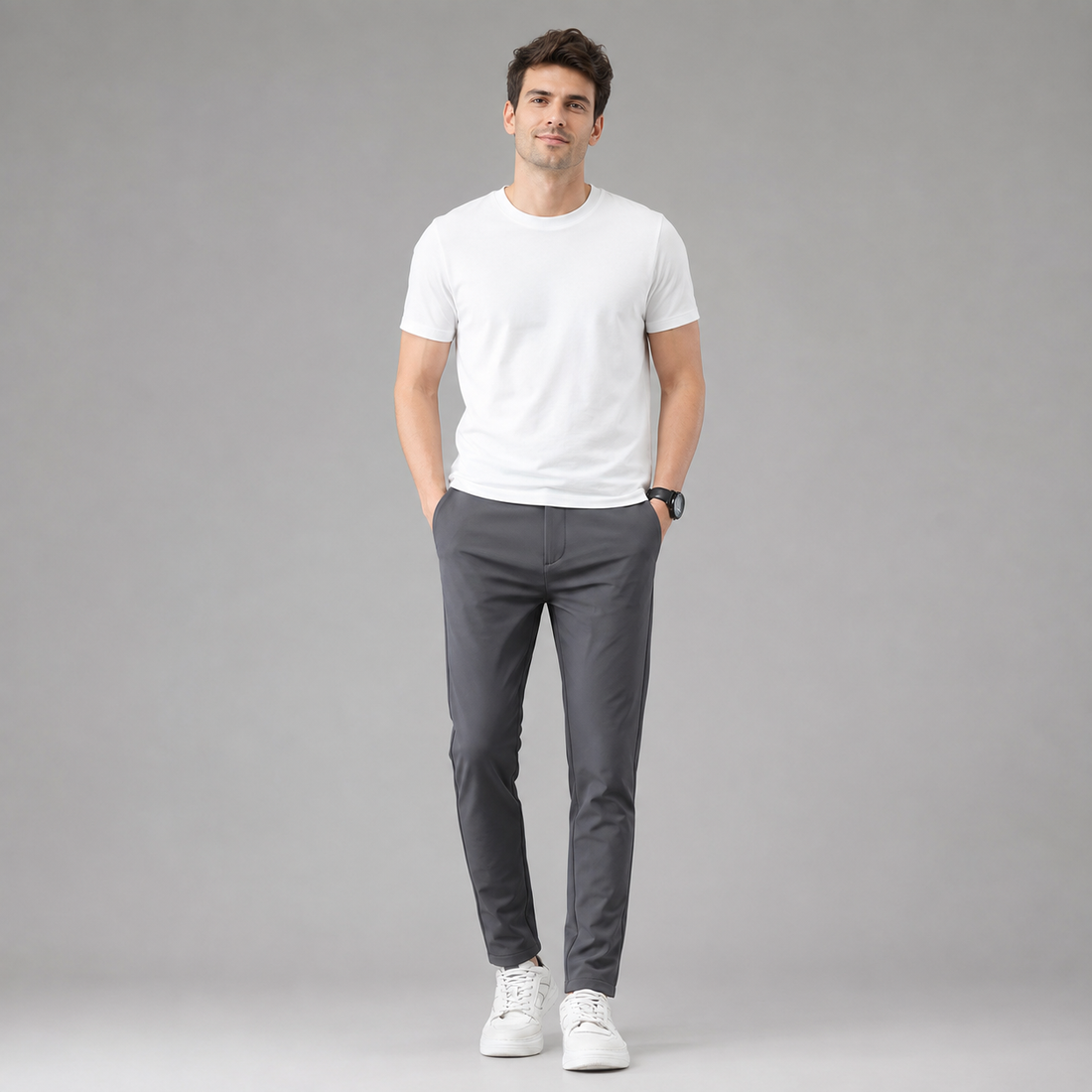 Montarello Men's Slim Fit Stretch Trousers with Straight Leg