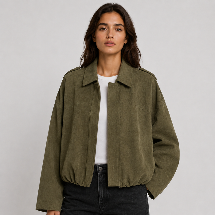 Montarello Women's Faux Suede Bomber Jacket with Collar