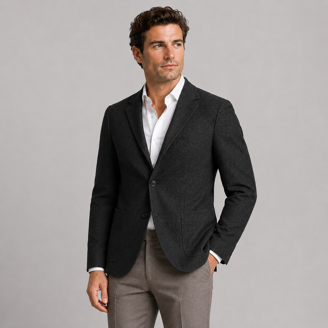 Montarello Men's Blazer Herringbone Tailored Jacket