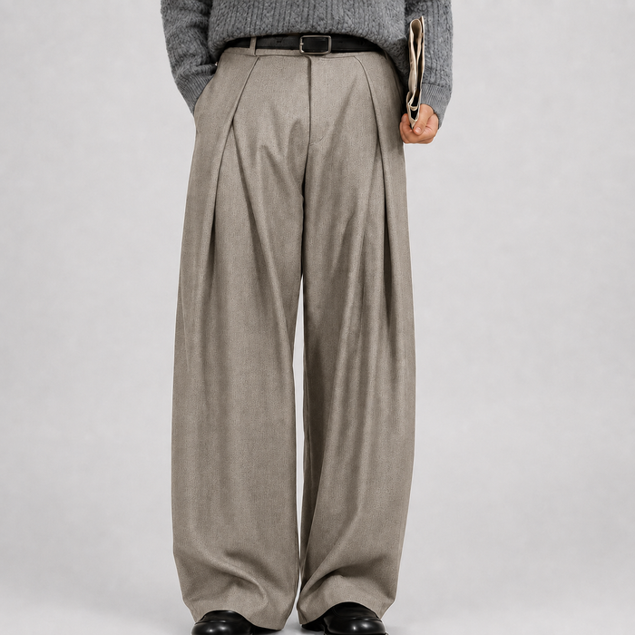 Montarello Men's Wide Leg Trousers Pleated High Waist Tailored