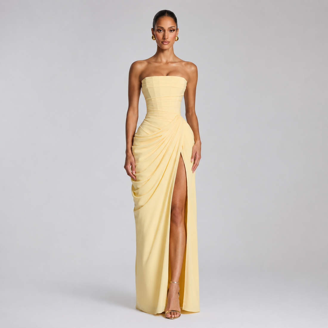 Montarello Women's Strapless Ruched Maxi Wedding Guest Dress