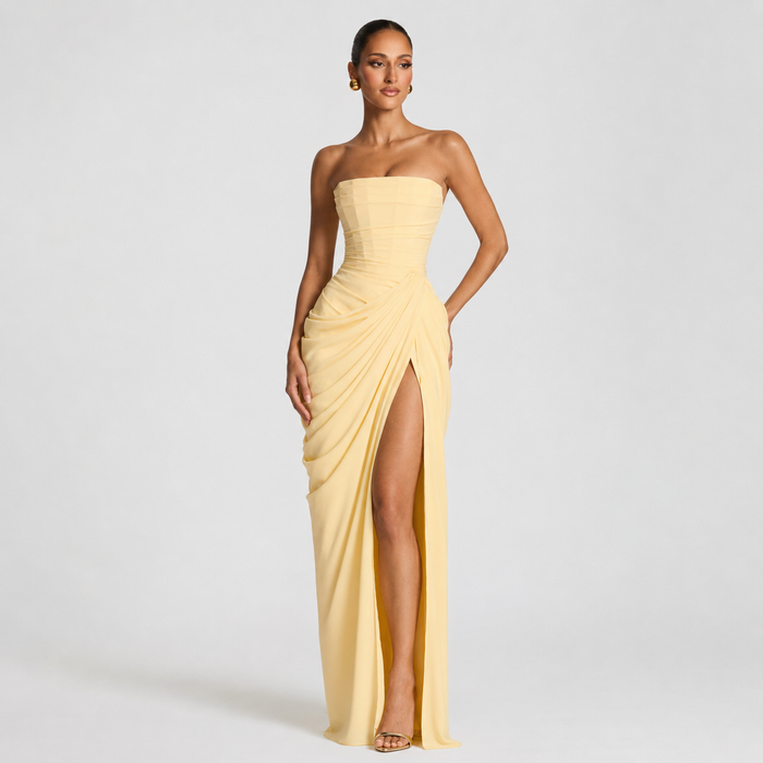 Montarello Women's Strapless Ruched Maxi Wedding Guest Dress