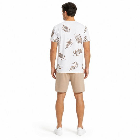 Montarello Palm Print Men's T-Shirt & Shorts Set