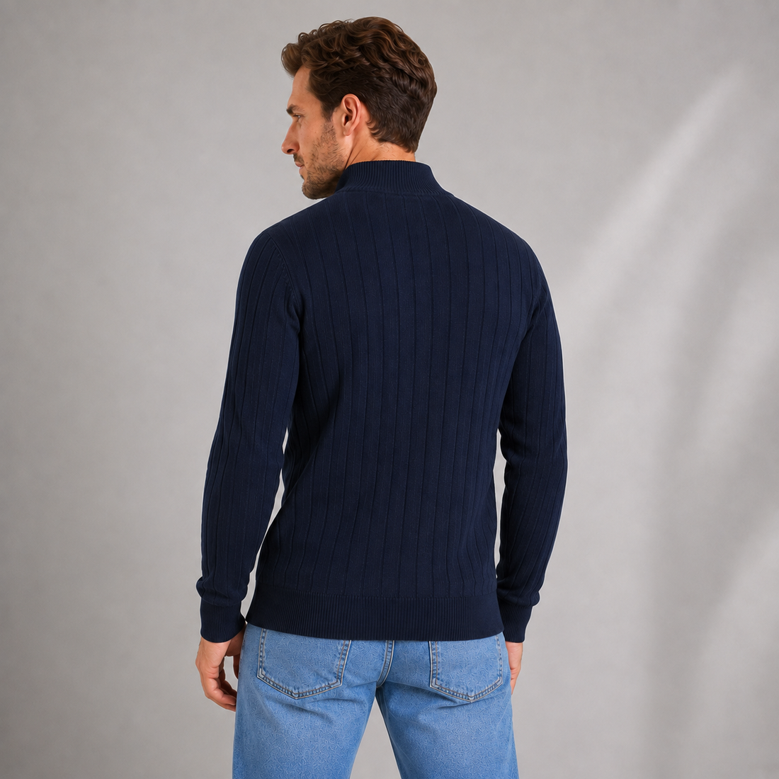 Montarello Men's Quarter Zip Jumper Ribbed Funnel Neck