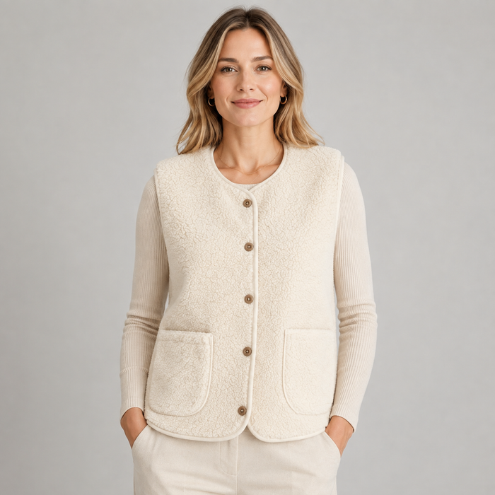 Montarello Women's Gilet Borg Teddy Button Front
