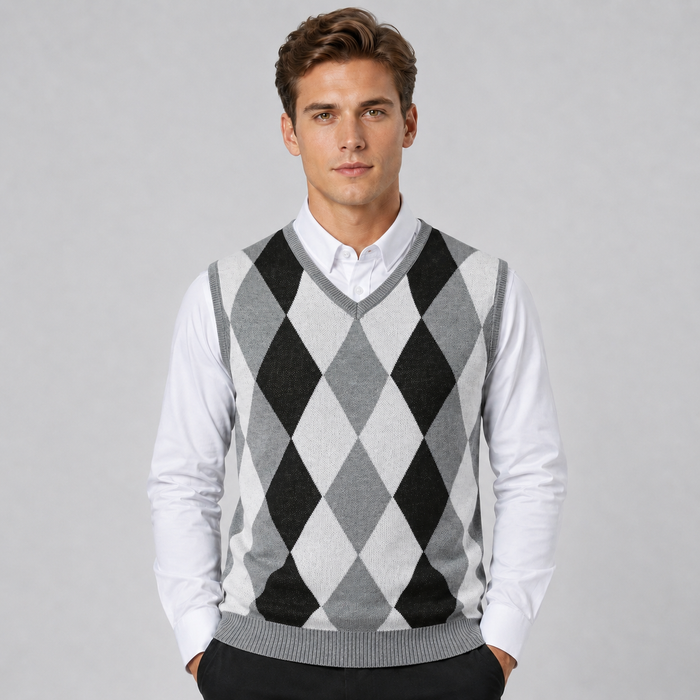 Montarello Men's Sweater Vest Argyle Knitted V-Neck