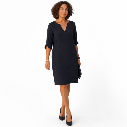 Montarello Women's Linen-Look V-Neck 3/4-Sleeve Midi Dress