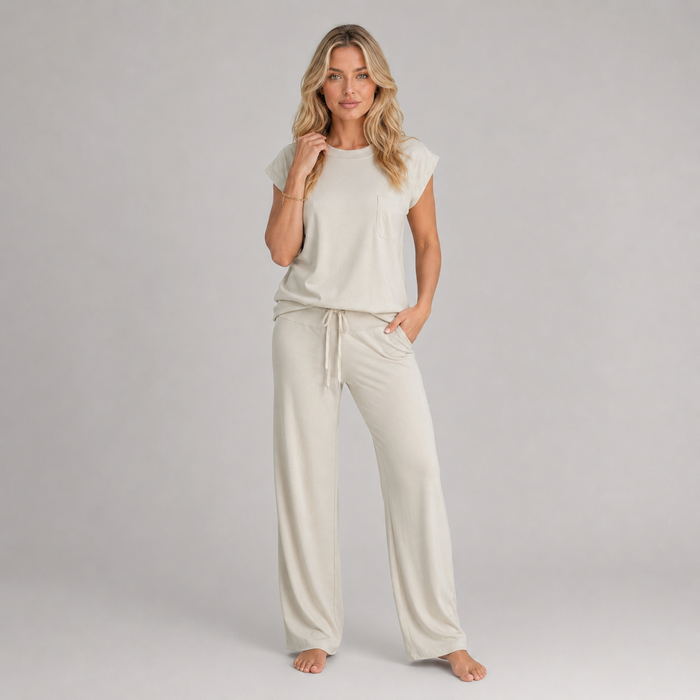 Montarello Women's Lounge Set Cap Sleeve Wide Leg Trousers