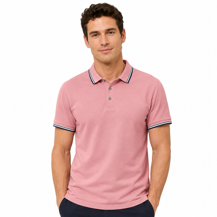 Montarello Men's Piqué Cotton Short-Sleeve Polo Shirt Contrast Trim