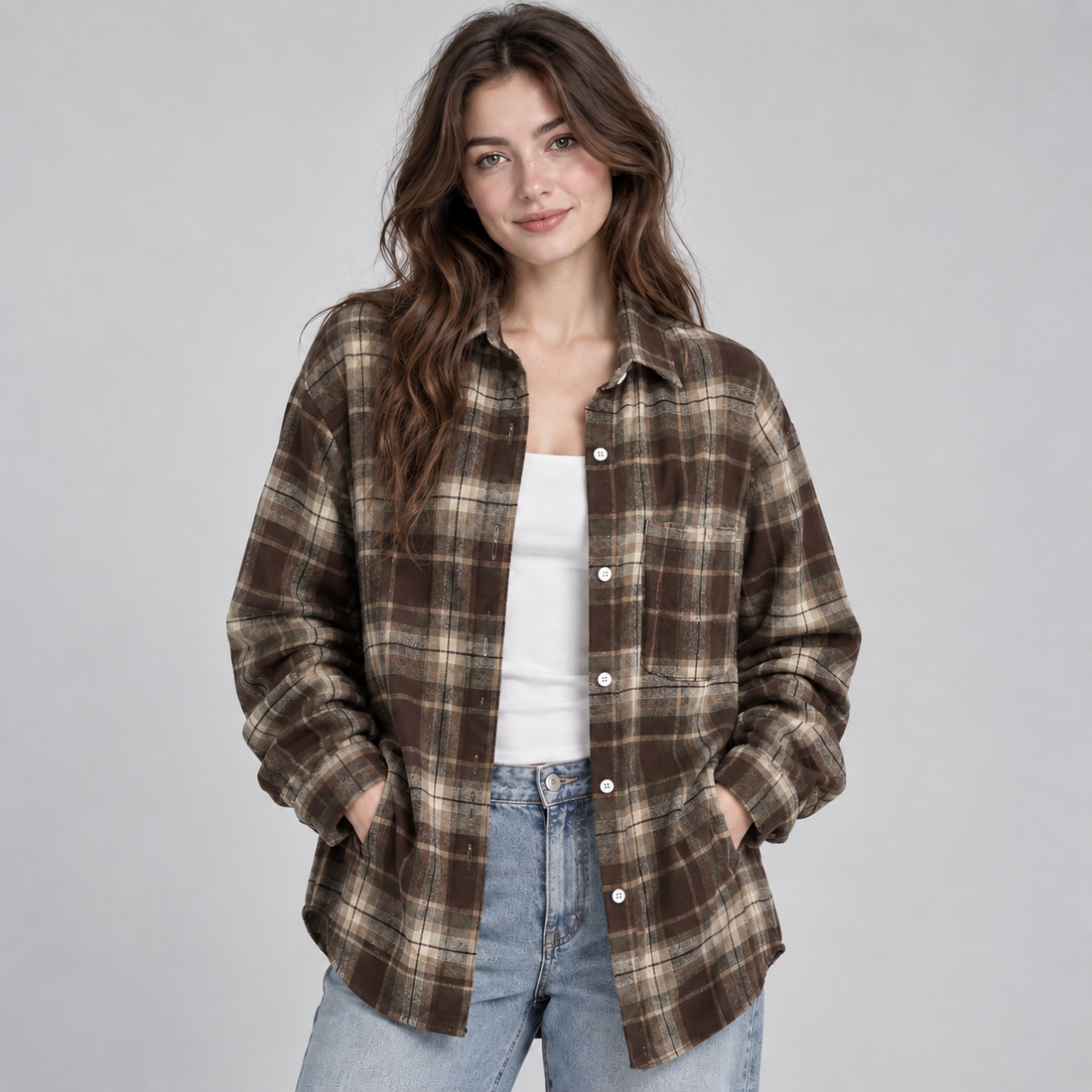 Montarello Women's Overshirt Check Notched Collar