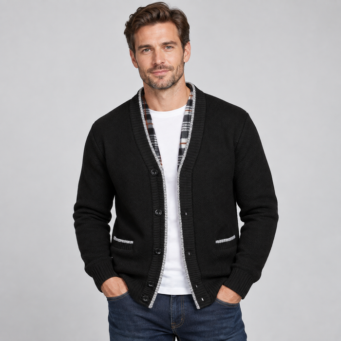 Montarello Men's Cardigan Fleece Lined Button Front V-Neck