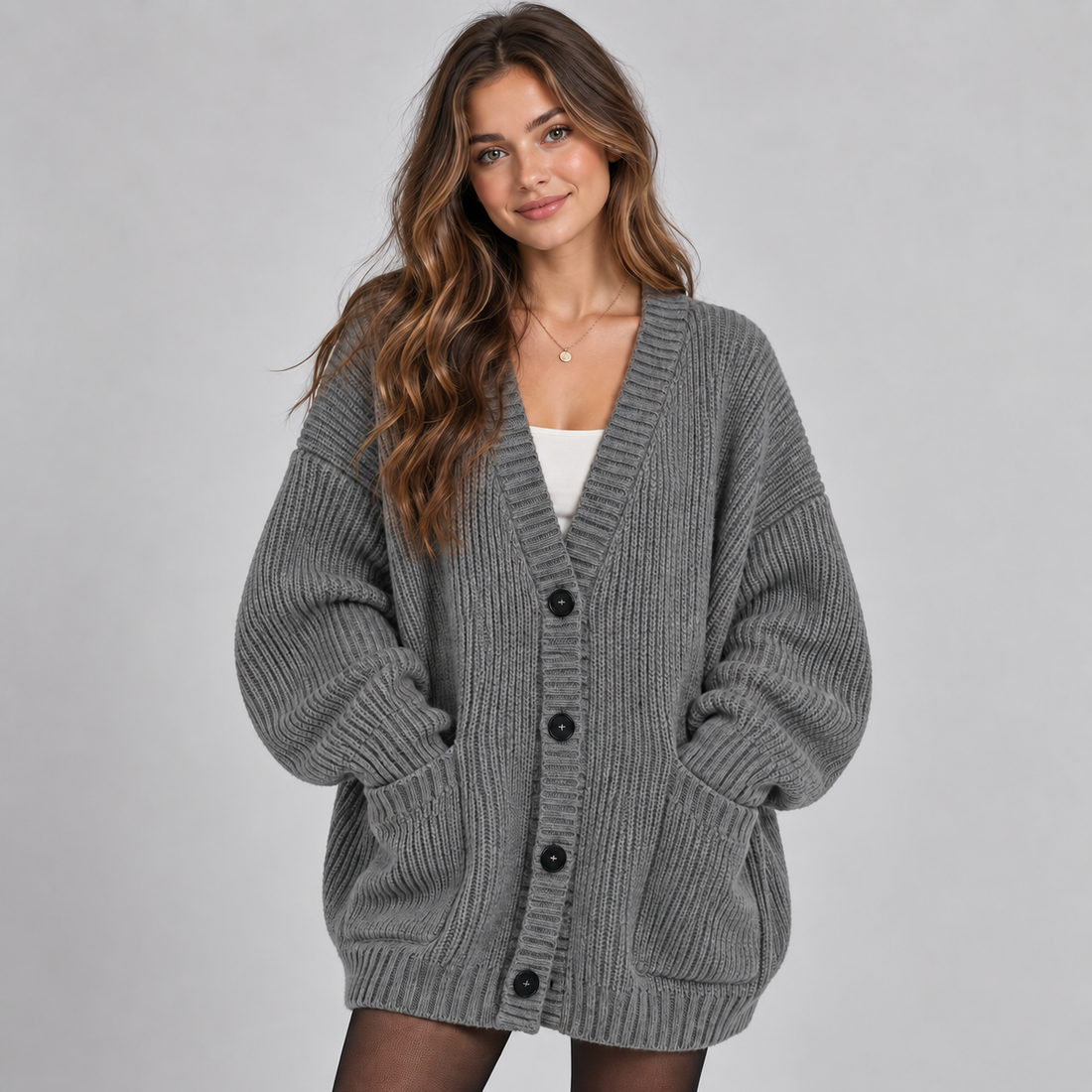 Montarello Women's Cardigan Oversized V-Neck Button Front
