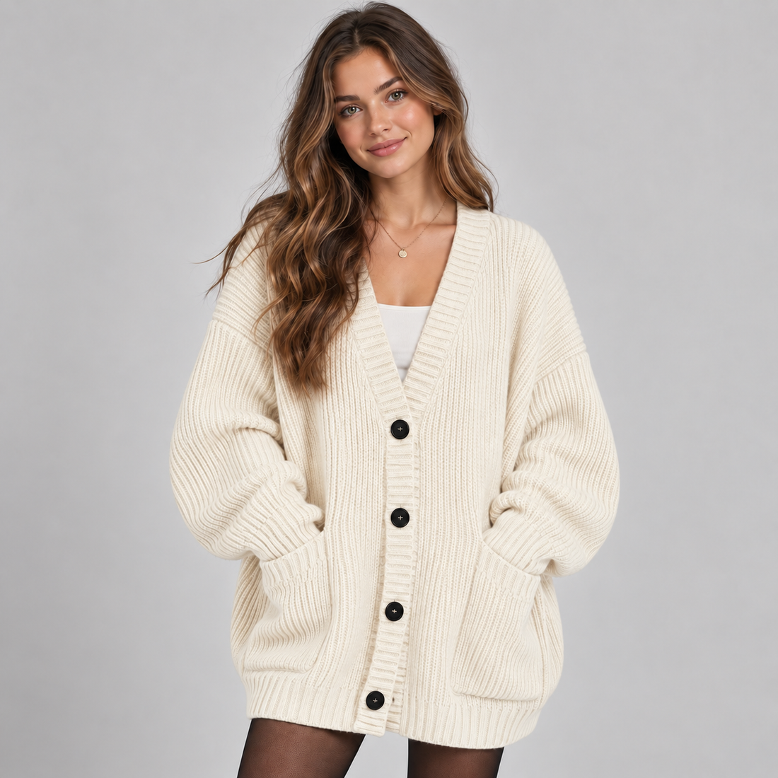 Montarello Women's Cardigan Oversized V-Neck Button Front