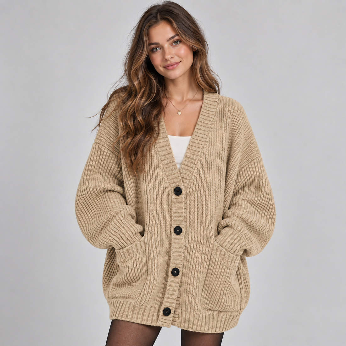 Montarello Women's Cardigan Oversized V-Neck Button Front