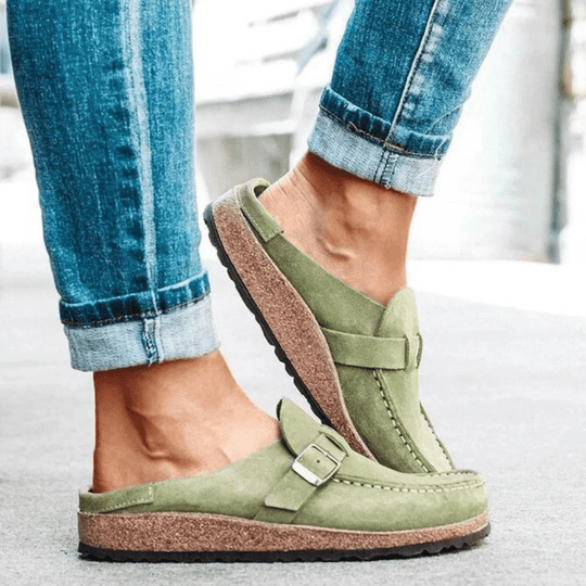 Montarello Women's Closed-Toe Buckle Suede-Look Comfort Clogs