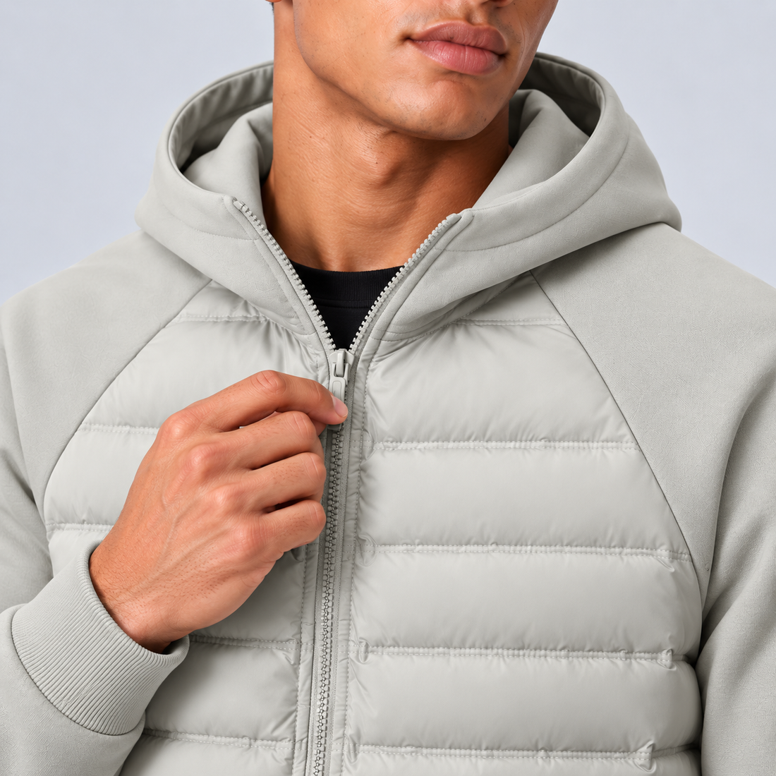 Montarello Men's Hooded Down Jacket with Quilted Panels