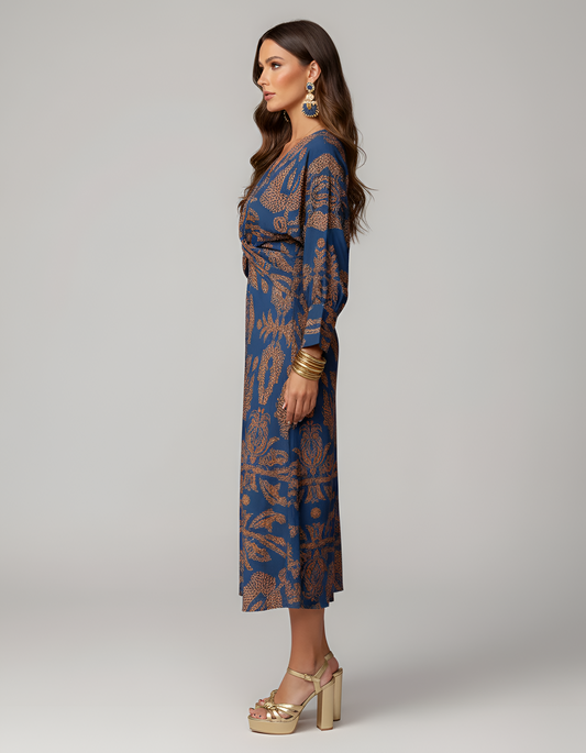 Montarello V-Neck Front-Knot Midi Dress