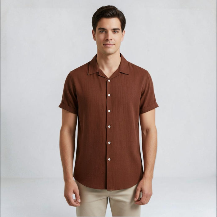 Montarello Men's Linen-Look Short-Sleeve Button-Up Summer Shirt