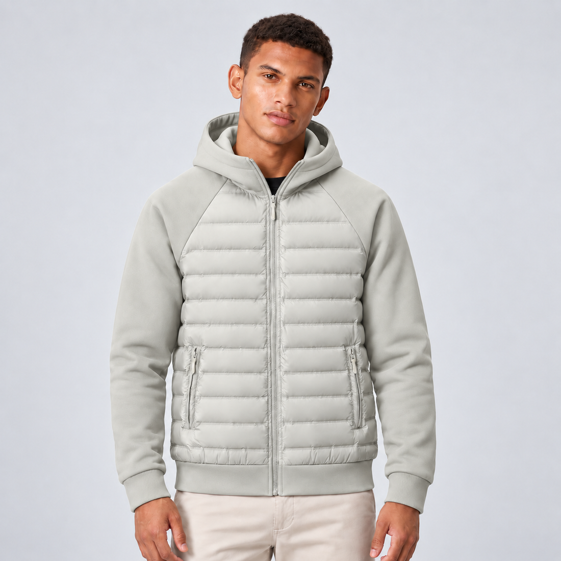 Montarello Men's Hooded Down Jacket with Quilted Panels
