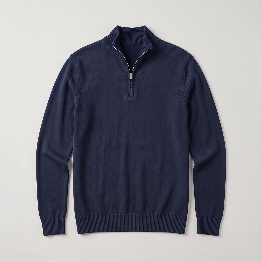 Montarello Men's Quarter-Zip Knitted-Look Sweater with Stand Collar