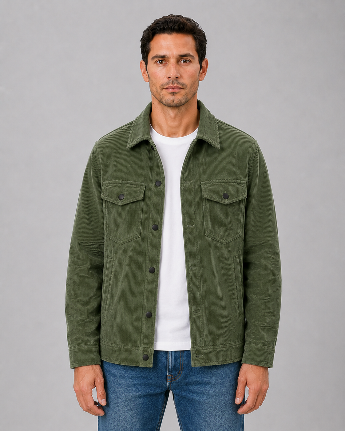 Montarello Men's Corduroy Overshirt Jacket with Snap Button Front