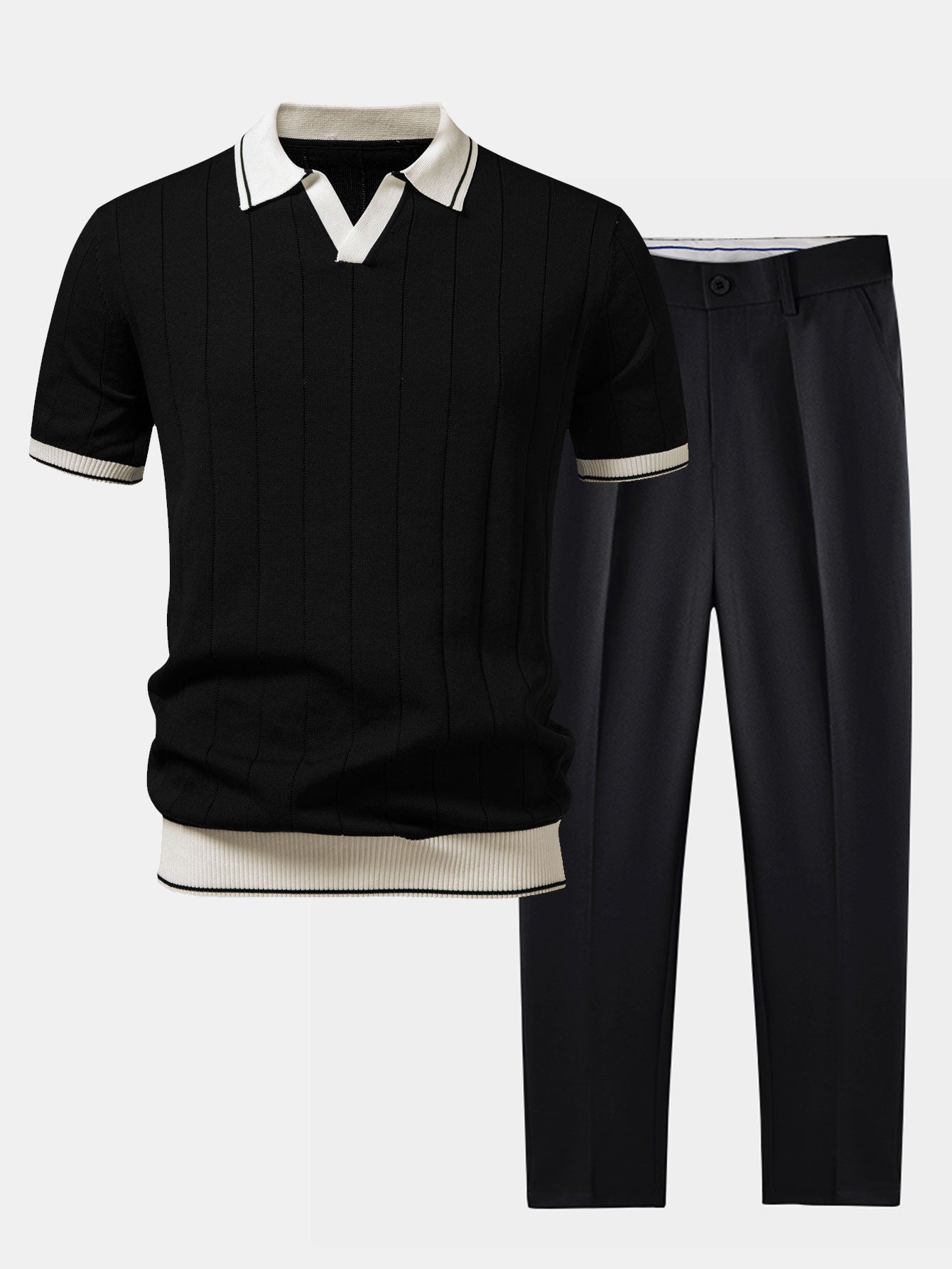 Montarello Men's Ribbed-Knit Polo & Tapered Trousers Smart Co-Ord Set
